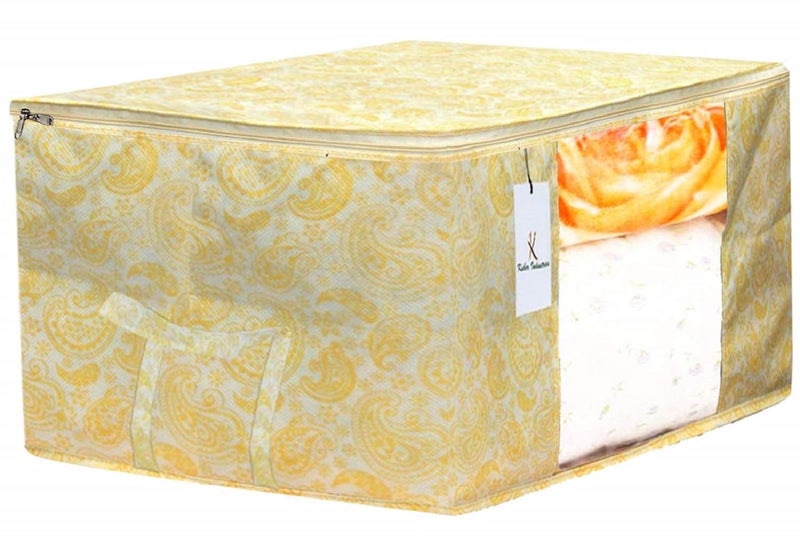 Kuber Industries Metallic Printed Non Woven Fabric Underbed Storage Bag Cloth Organiser Blanket Cover with Transparent Window Green and Gold CTKTC41067 Standard 2 Piece - Image 2