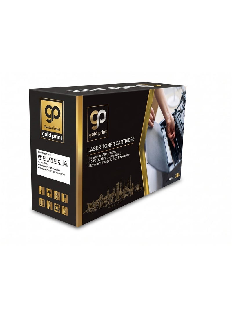 طباعة الذهب Gold Print Premium Toner Cartridge W1510X, 151X, HP LaserJet Pro MFP 4103fw Black, Compatible For HP LaserJet Pro 4003dw, 4003dn, HP LaserJet Pro MFP 4103fdw, 4103fdn Toner: Refined toner is infinitely close to original toner to achieve high color printing. - Image 1