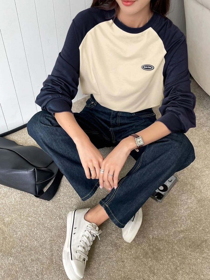 Celary Cotton Blend Long Sleeve Crew Neck Sweatshirt for Women - Image 4