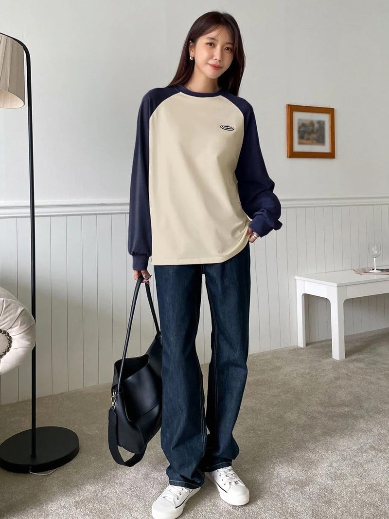 Celary Cotton Blend Long Sleeve Crew Neck Sweatshirt for Women - Image 3