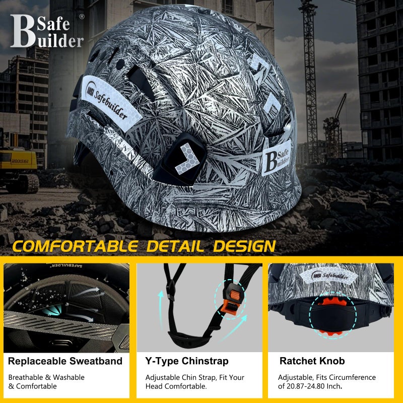 SAFEBUILDER Construction Hard Hats Safety Helmet Reflective ABS Adjustable Ventilation Hardhats Industrial Head Protection ANSI Z89.1 (GangMu Hard Hats) - Image 5