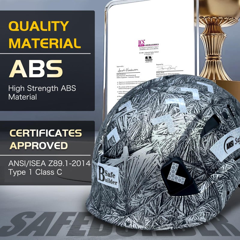 SAFEBUILDER Construction Hard Hats Safety Helmet Reflective ABS Adjustable Ventilation Hardhats Industrial Head Protection ANSI Z89.1 (GangMu Hard Hats) - Image 3