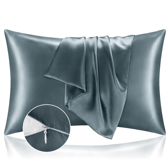 SATIN PILLOWCASE WITH ZIPPER 2 PACK SPACE GREY PILLOW CASES STANDARD SIZE SUPER SOFT AND COOLING SIMILAR TO SILK PILLOW CASES GIFT FOR WOMEN MEN20X26 INCHES