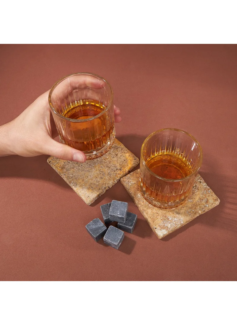 Hediye Sepeti Gift Basket Husband Set of 2 Glasgow Whiskey Glasses with Word Meaning Wooden Box + 6 Cooler Stones