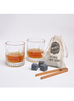 Hediye Sepeti Gift Basket Husband Set of 2 Glasgow Whiskey Glasses with Word Meaning Wooden Box + 6 Cooler Stones  - Image 3
