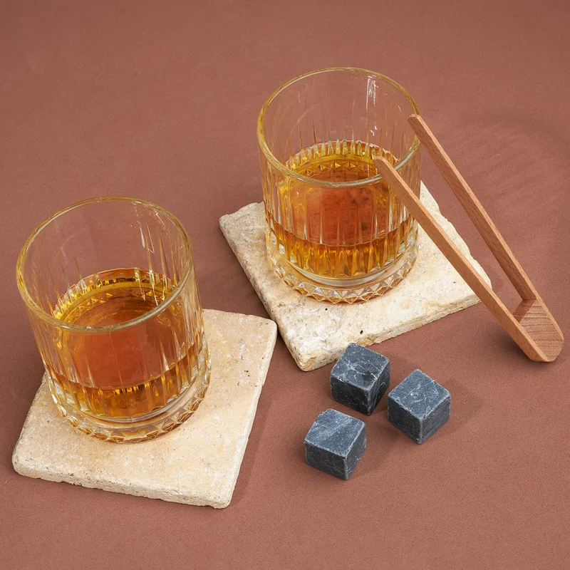 هدية سيبتي Gift Basket Husband Set of 2 Glasgow Whiskey Glasses with Word Meaning Wooden Box + 6 Cooler Stones