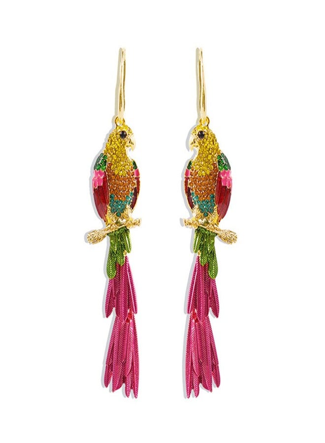 Dtja Rhinestone Parrot Bird Dangle Earrings for Women Girls Colorful Crystal Pink Feather Statement Drop Fish Hook Dangling Stud Lightweight Boho Carnival Holiday Prom Party Jewelry Gifts Souvenirs - Image 1