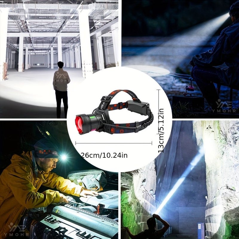 مصباح أمامي LED قابل لإعادة الشحن باللون الأسود مع مستشعر حركة وضوء تحذير خلفي أحمر - 3 أوضاع - قابل للتكبير - قابل لتعديل زاوية الرأس بمقدار 180 درجة - مثالي للتخييم والصيد والمشي لمسافات طويلة - مدة تشغيل تصل إلى 24 ساعة - Image 3