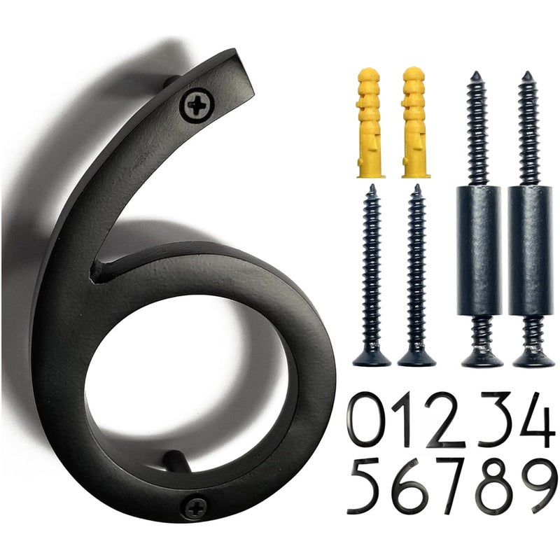 NACH Floating House Numbers, 6 inch Aluminum Black House Numbers for Outside - Number 6, Door Numbers with Mounting Hardware - Image 1