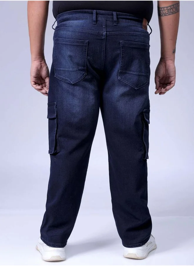 HARDSODA Men Plus Size Baggy Fit Solid Mid-Rise Stretchable Cargo Denims