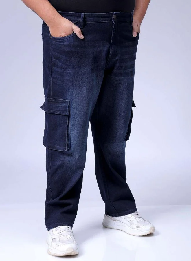 HARDSODA Men Plus Size Baggy Fit Solid Mid-Rise Stretchable Cargo Denims