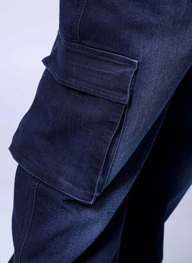 HARDSODA Men Plus Size Baggy Fit Solid Mid-Rise Stretchable Cargo Denims