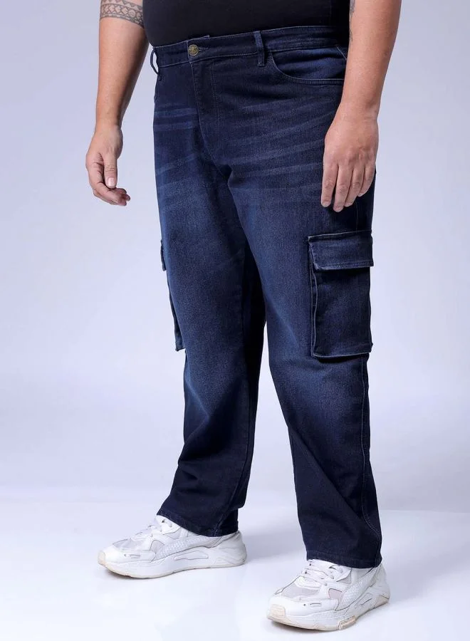 HARDSODA Men Plus Size Baggy Fit Solid Mid-Rise Stretchable Cargo Denims