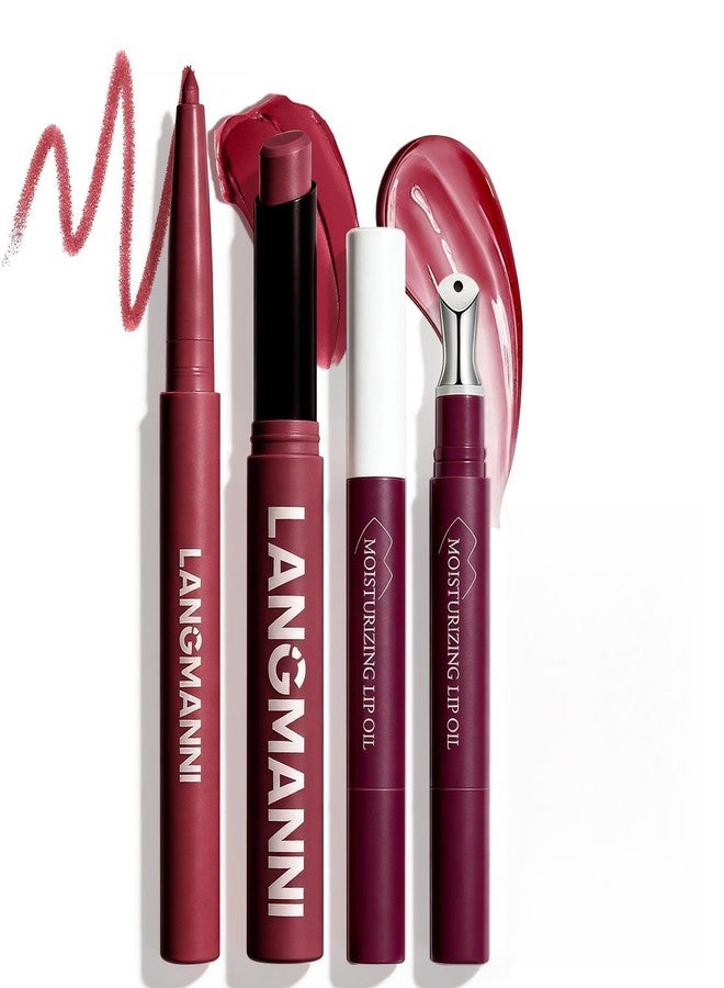 U-Shinein Lip Kit With Matte Lip Liner, Lipstick and Metal Tip Lip Gloss Combo, Peptide Lip Treatment Long Lasting, Highly Pigmented & Smudge Proof Makeup Hydrating Formula with Natural 3 Count Purple - Image 1