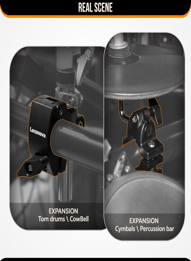 Leconova Electronic Drum 4-Way Clamp + L-Bracket Kit - 38mm to 22mm Adapter for Roland/Yamaha/Alesis and More Drum Racks - Image 5
