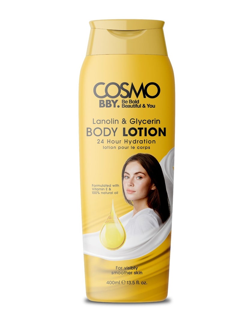 كوزمو لوشن للجسم باللانولين والجلسرين ترطيب لمدة 24 ساعة مركب من فيتامين اي 400مل