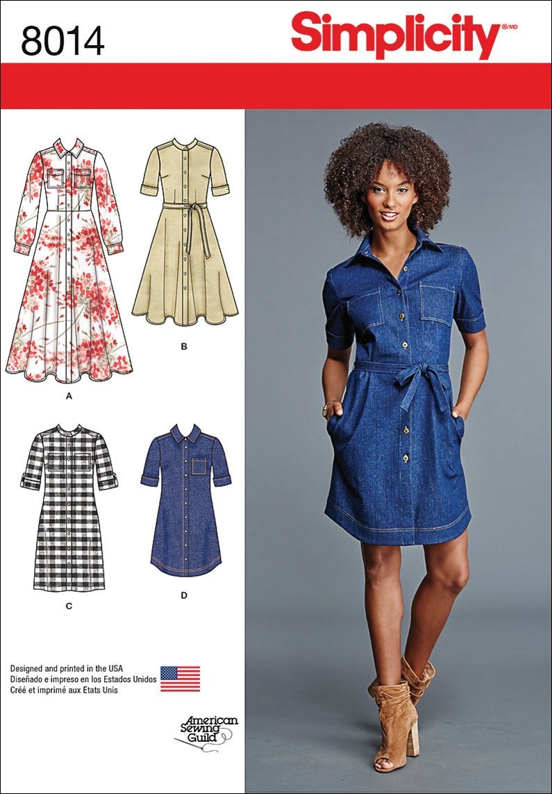 Simplicity 8014 Womens Shirt Dress Sewing Patterns Sizes 1624