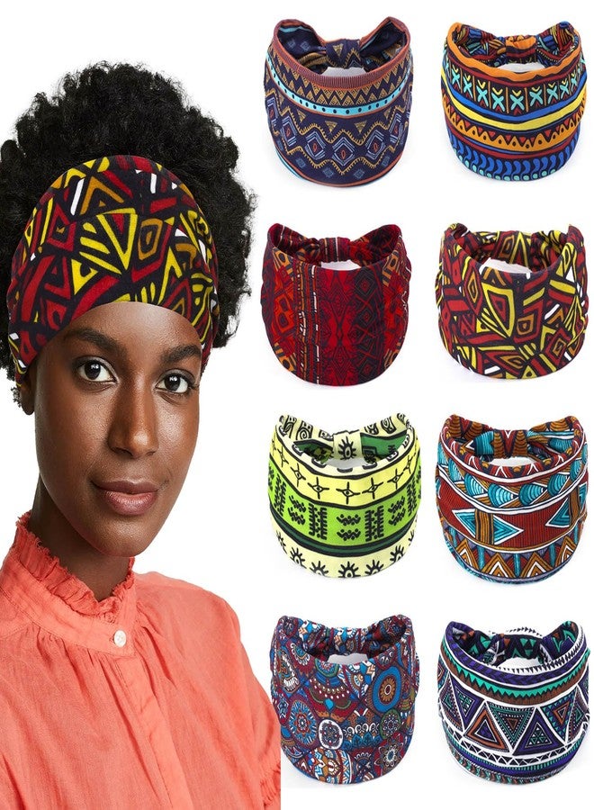 Bohend Wide Boho Headbands for Women 8Pcs Stretchy Bandeau Non Slip Hairbands Athletic Yoga Head Wraps (African Style, Uniform size) - Image 1