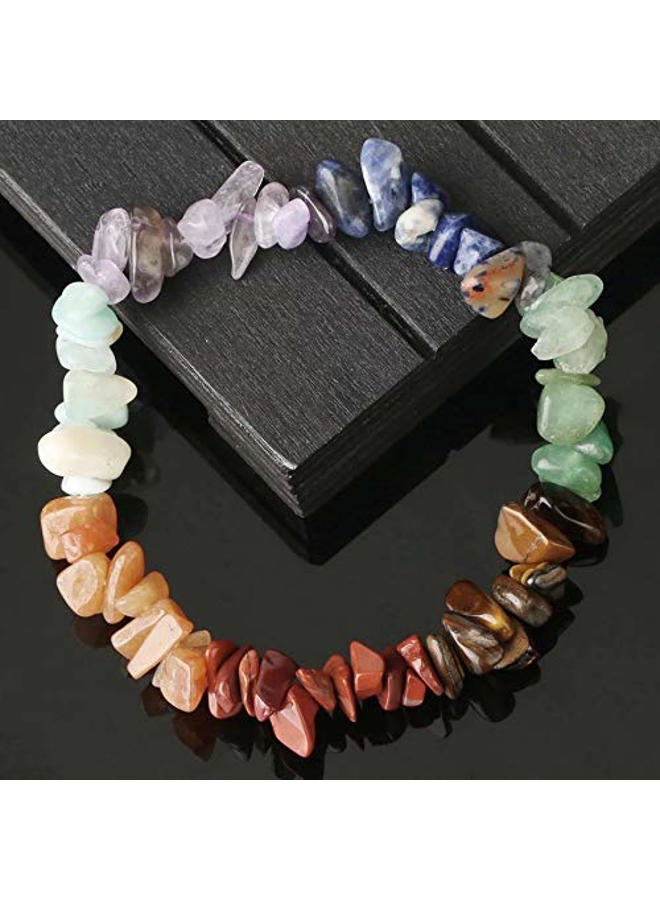 USRommaner 5 Pcs Natural Gemstone Chakra Crystal Healing Chip Stretch Bracelets,Gemstone Polished Irregular Crystals Stone Reiki Yoga Chipped Gravel Bead Jewelry Accessories - Image 3
