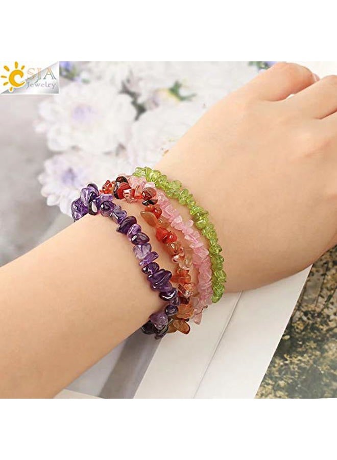 USRommaner 5 Pcs Natural Gemstone Chakra Crystal Healing Chip Stretch Bracelets,Gemstone Polished Irregular Crystals Stone Reiki Yoga Chipped Gravel Bead Jewelry Accessories - Image 5