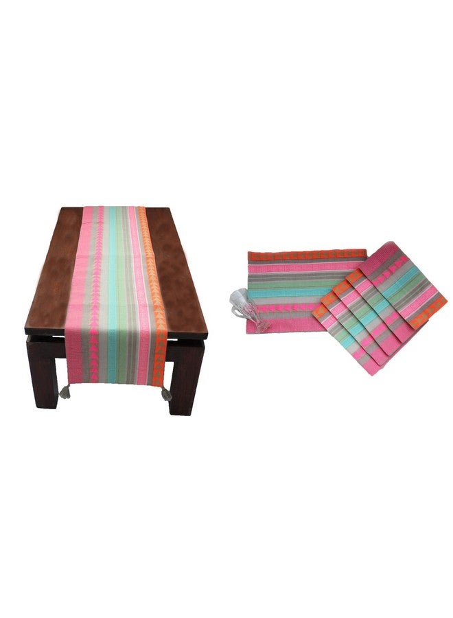 Dekor World 9 Piece Cotton Estrea Colourful Collection Table Runner with Place Mat (Multi Colour, 33x240 cm or 13x94 Inches or 8 Seater Table)-for Dining & Center Table