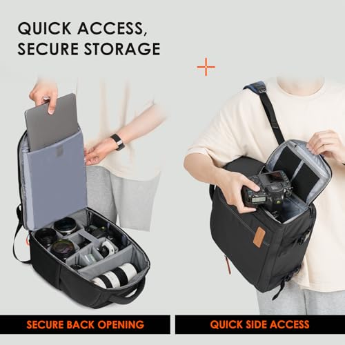 TARION 15L Camera Backpacks for Photographers - Waterproof Camera Bag Photography backpack with 15.6" Laptop Compartment Rain Cover Side Access Tripod Holder(TB04 Black) - Image 2