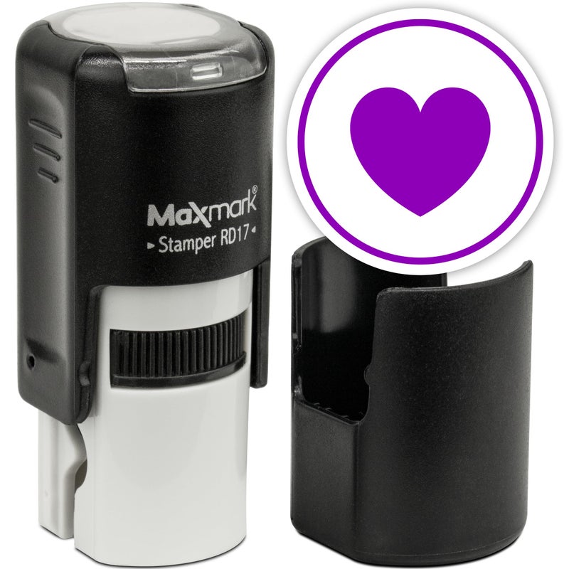 MaxMark Round Self Inking Emoji Stamp  Heart  Purple Ink