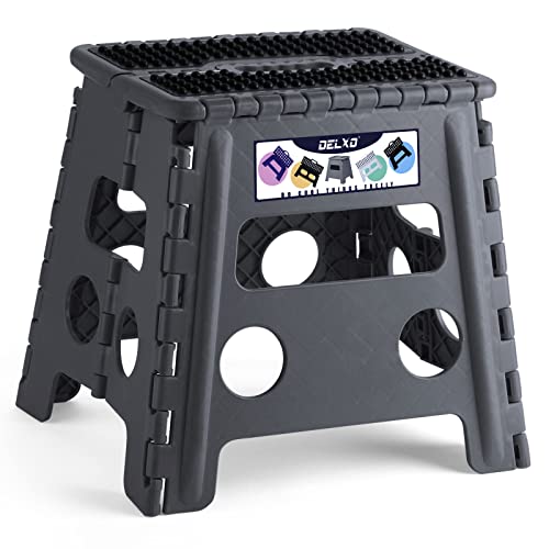 Delxo Folding Step Stool 13 inch Height Heavy Duty Foldable Step Stools for Adults and Kids,Kitchen Small Collapsible Fold Up Stepping Stool 1 Pack in Grey Dotted Texture - Image 1