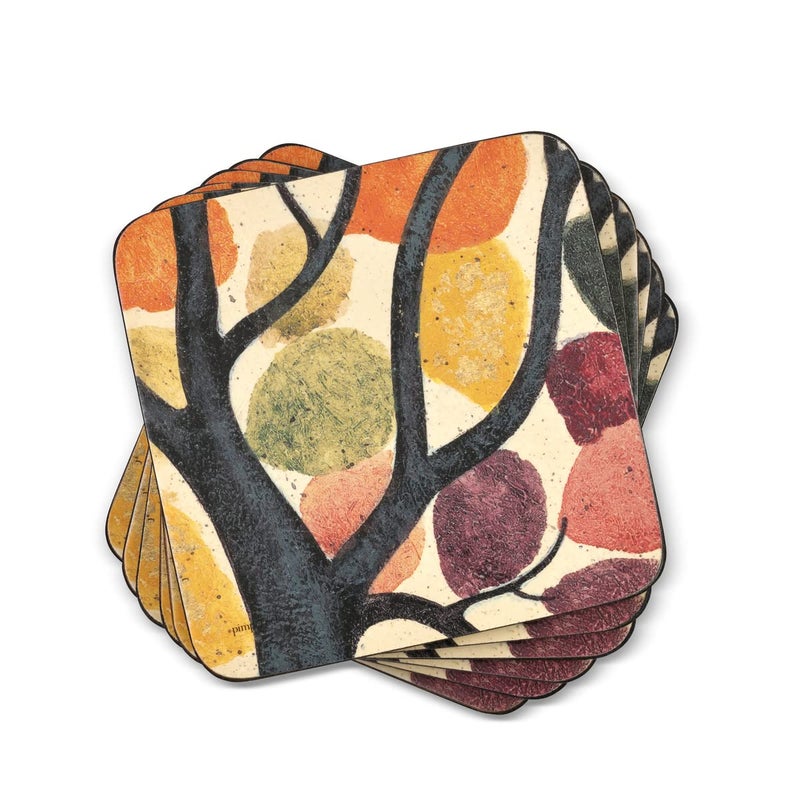 Pimpernel Dancing Branches Collection Coasters | Set of 6 | Cork Backed Board | Heat and Stain Resistant | Drinks Coaster for Tabletop Protection | Measures 4” x 4” - Image 1