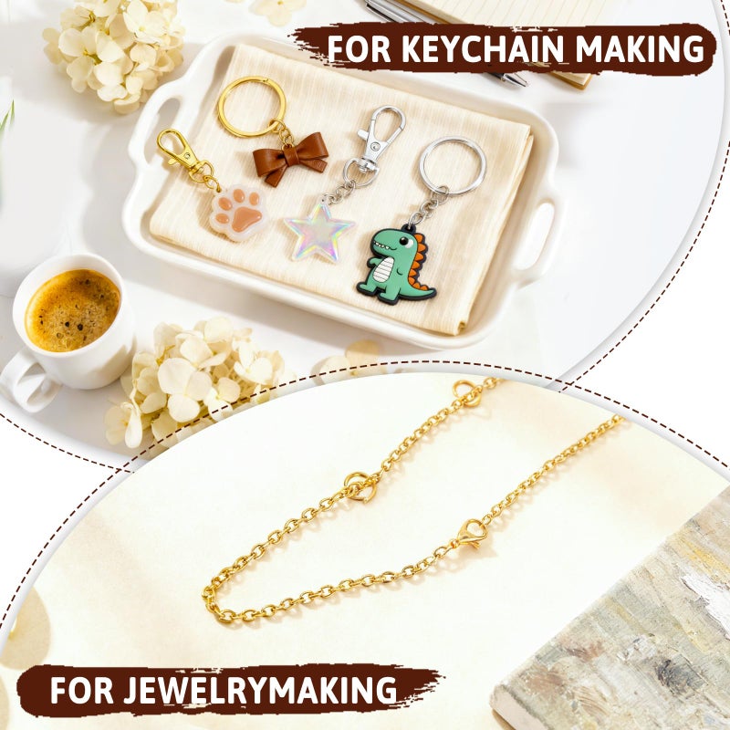 KIAFUM 1000-Piece Keychain Making Kit - Gold and Silver Lobster Claw Clasps, Key Rings, Jump Rings, Charms & Chains for DIY Craft Supplies, Jewelry Making, Bag Charms, and Lip Gloss Lanyards - Image 3