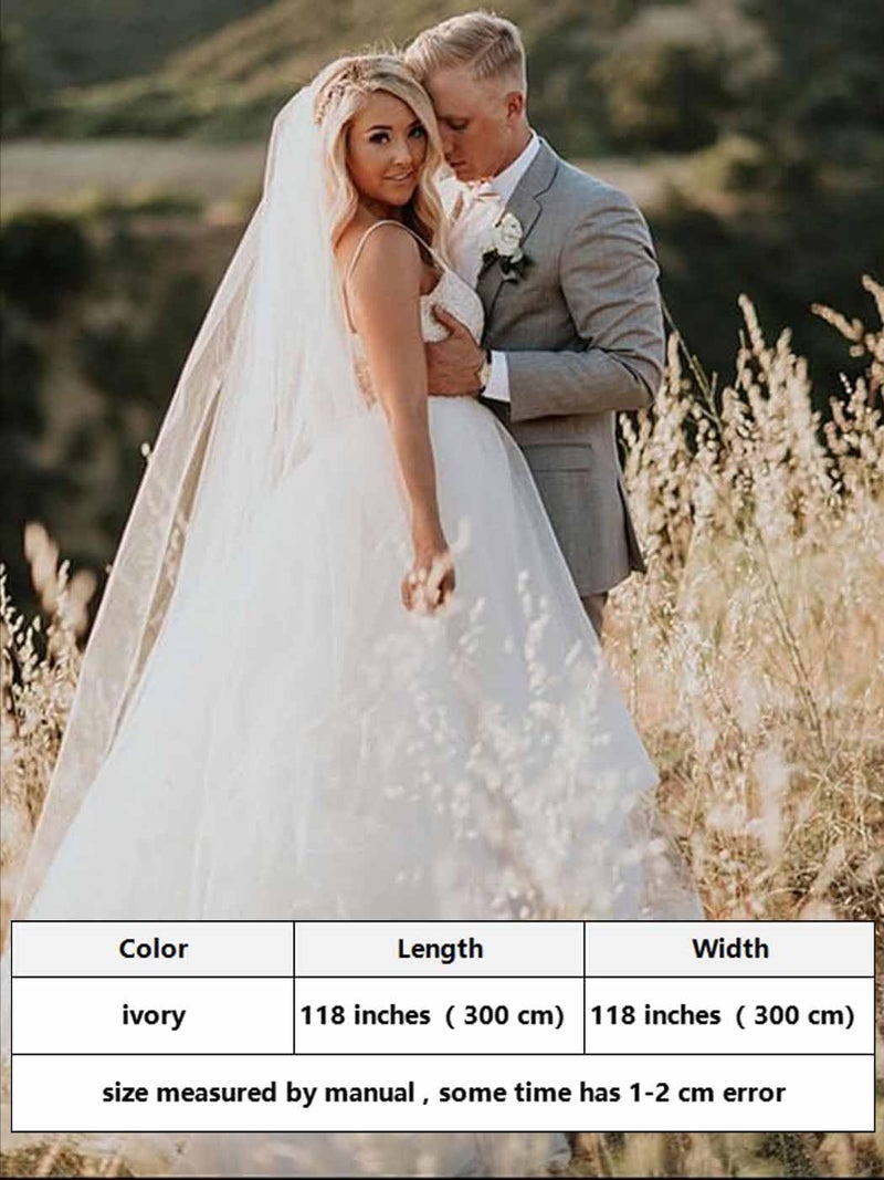 Unsutuo Wedding Veil Comb Bridal Cathedral Veil 1 Tier Drop Veil Wedding Rhinestones Hair Comb for Brides, 118 Inches (118" W-118 L,Ivory)â€¦ - Image 3