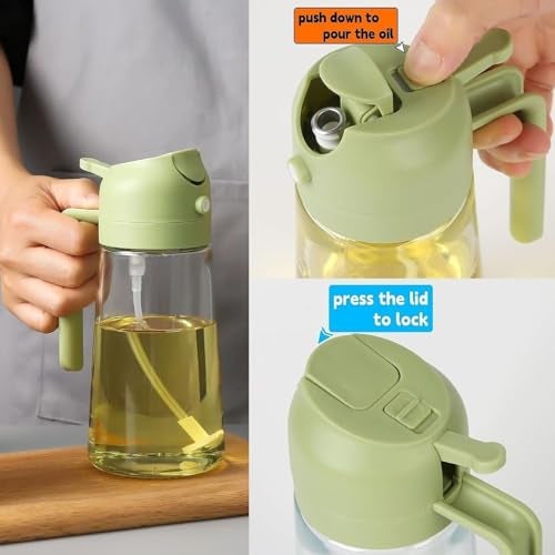 Home-Cloud HomeCloud 2-in-1 Oil Dispenser and Sprayer with Handle: 470ml Leak-Proof Glass Oil Dispenser Spray Bottle for Home Kitchen Cooking - Perfect for Easy, Mess-Free Oil Application (Green_470 ml) - Image 3