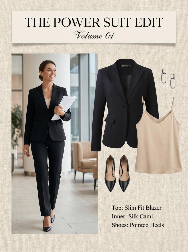 Beninos Womens One Button Blazer Lightweight Office Work Suit Jacket (918 Black, XL) - Image 4