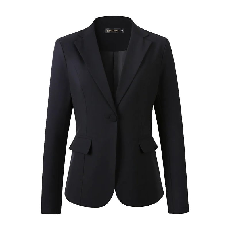 Beninos Womens One Button Blazer Lightweight Office Work Suit Jacket (918 Black, XL) - Image 1