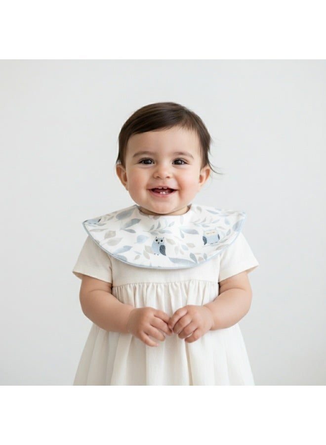 Premium Cotton Baby Bib with Owl Leaf Design - Soft Adjustable Drool Bib, Rolled Edge for Elegant Protection - Image 1
