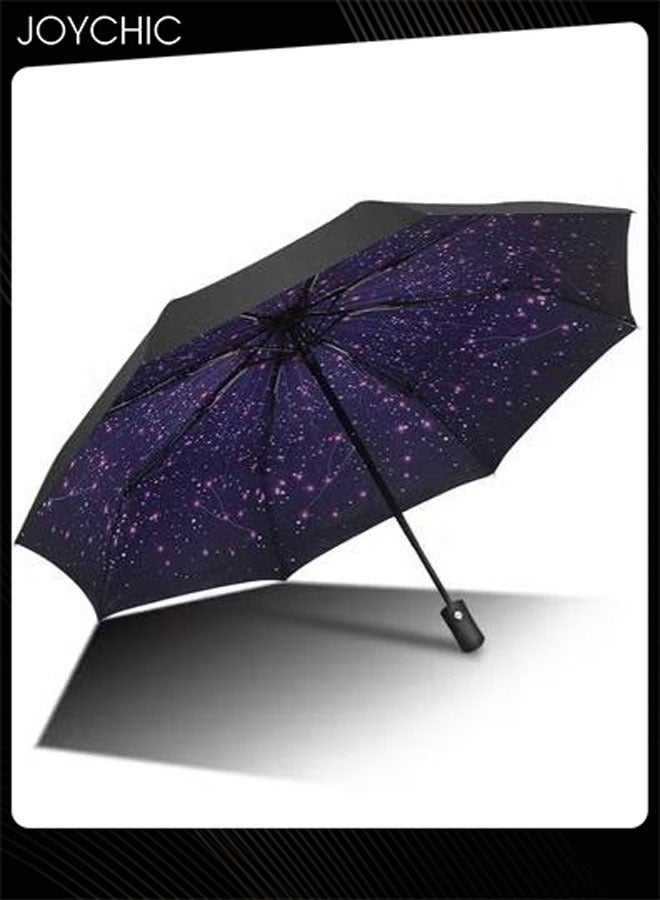 Joychic Star Pattern UPF 50+ UV Protection Umbrella Sun Rain Folding Auto Open-Close 8 Ribs Travel Umbrella Black/Purple - Image 1