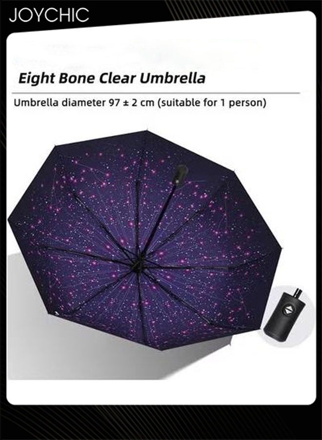 Joychic Star Pattern UPF 50+ UV Protection Umbrella Sun Rain Folding Auto Open-Close 8 Ribs Travel Umbrella Black/Purple - Image 2
