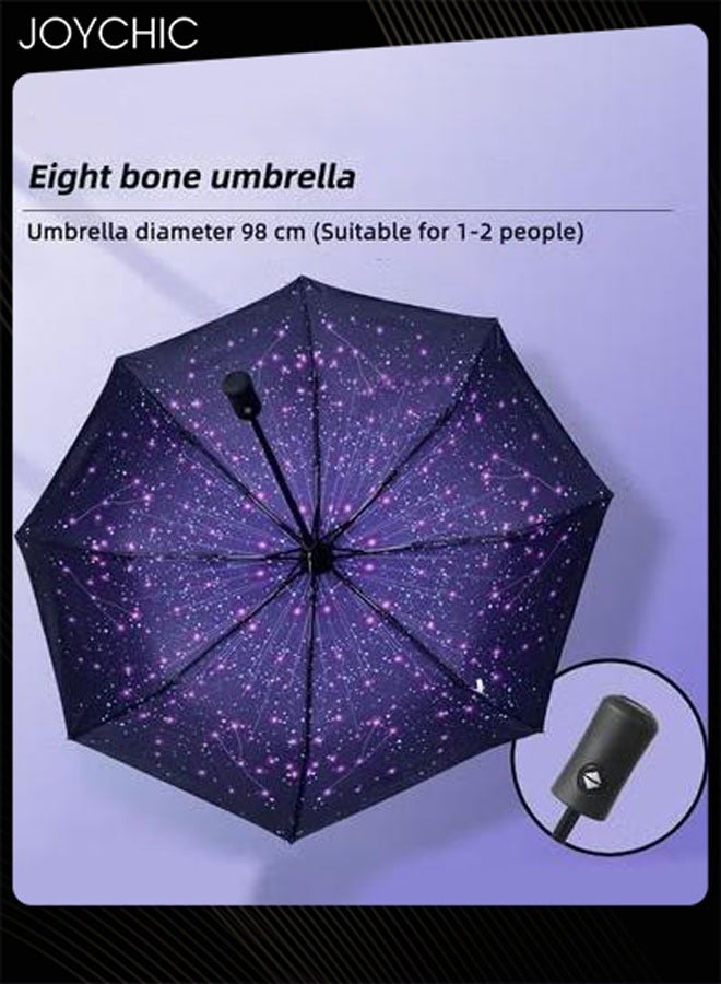 Joychic Star Pattern UPF 50+ UV Protection Umbrella Sun Rain Folding Auto Open-Close 8 Ribs Travel Umbrella Black/Purple - Image 3