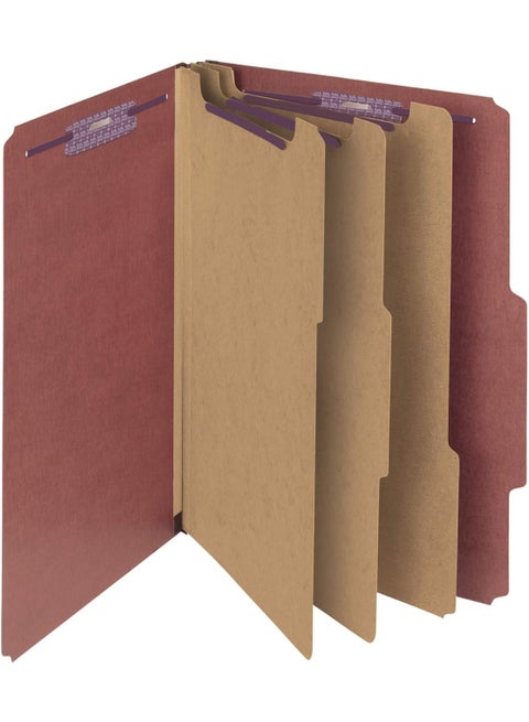 Smead Pressboard Classification File Folder with SafeSHIELD® Fasteners, 3 Dividers, 3" Expansion, Legal Size, Red, 10 per Box (19092)