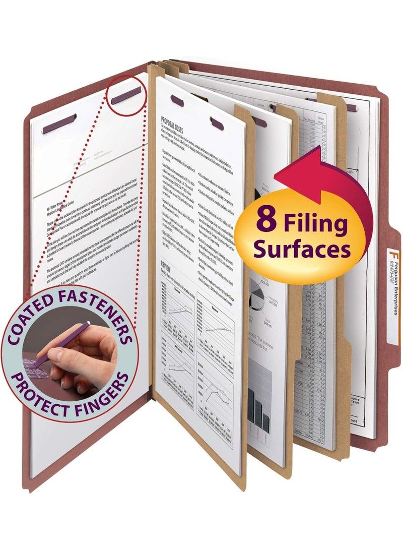 Smead Pressboard Classification File Folder with SafeSHIELDÂ® Fasteners, 3 Dividers, 3" Expansion, Legal Size, Red, 10 per Box (19092) - Image 2