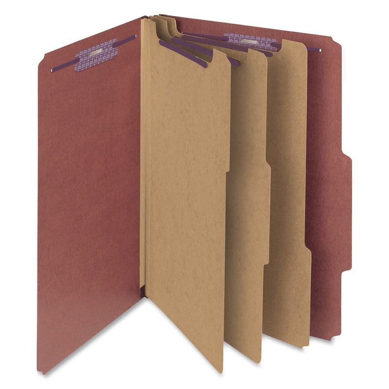 Smead Pressboard Classification File Folder with SafeSHIELDÂ® Fasteners, 3 Dividers, 3" Expansion, Legal Size, Red, 10 per Box (19092) - Image 1