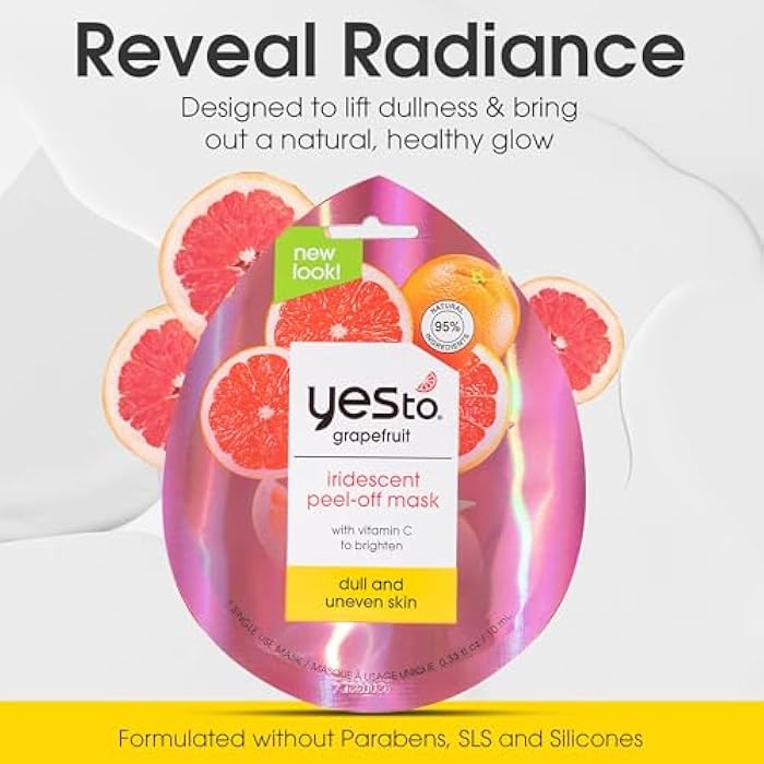 Yes To Grapefruit Iridescent Peel Off Mask with Vitamin C to Refresh Dull Skin, for Men, Women and Teens, No Paraben, 3 Pack. - Image 2
