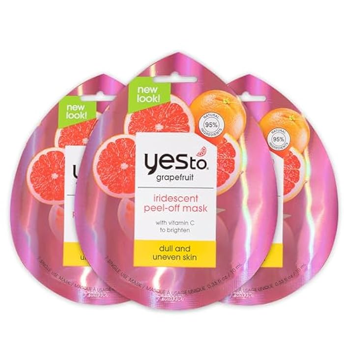 Yes To Grapefruit Iridescent Peel Off Mask with Vitamin C to Refresh Dull Skin, for Men, Women and Teens, No Paraben, 3 Pack. - Image 1