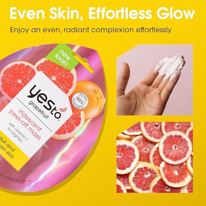 Yes To Grapefruit Iridescent Peel Off Mask with Vitamin C to Refresh Dull Skin, for Men, Women and Teens, No Paraben, 3 Pack. - Image 4