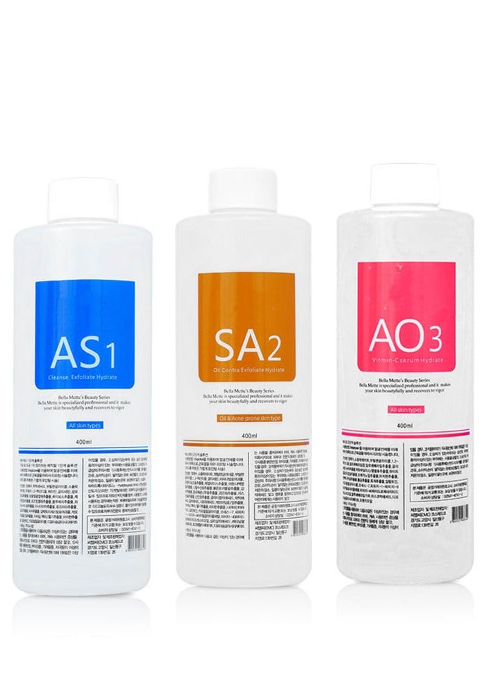 AS1 SA2 AO3 Aqua Peeling Solution Premium Salon Professional Dermabrasion Serum for Small Bubble Skin Care Facial Mask Machine (AS1 SA2 AO3, 3*400ml) - Image 1