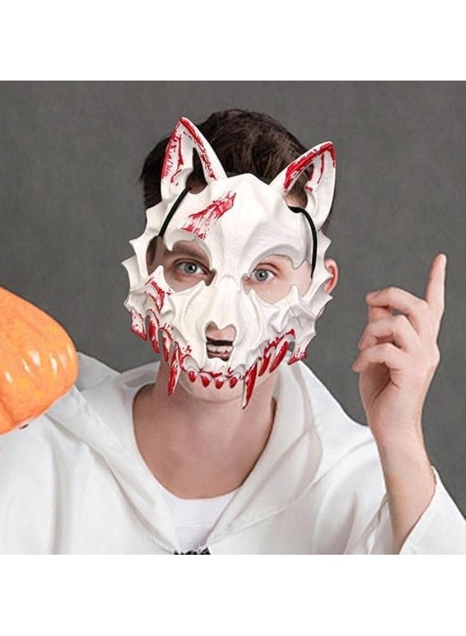 CCOVERY قناع ياباني نصف وجه قناع جمجمة قناع مخيف حفلة كوسبلاي زينة - Image 2