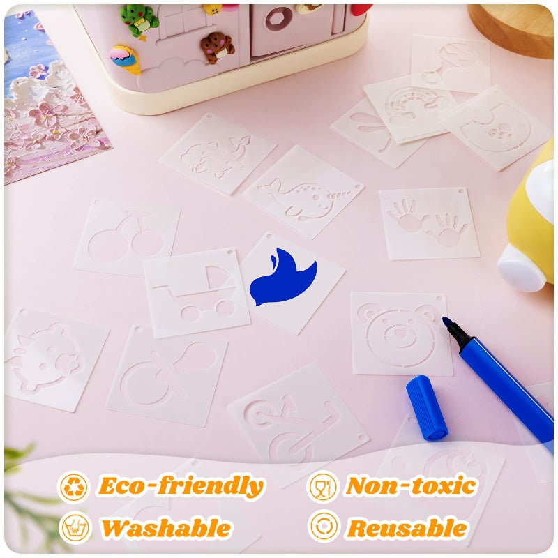 Fainne 100 Pcs 2 Inch Stencils Small Stencils for Painting on Wood Reusable Painting Templates Crafts for DIY Scrapbook, Wood, Wall, Fabric, Rock, Chalkboard, Sign(Cute Baby Animal) - Image 3