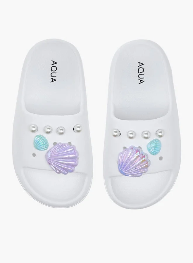 Aqua Girls Pearl Embellished Slip-On Slides