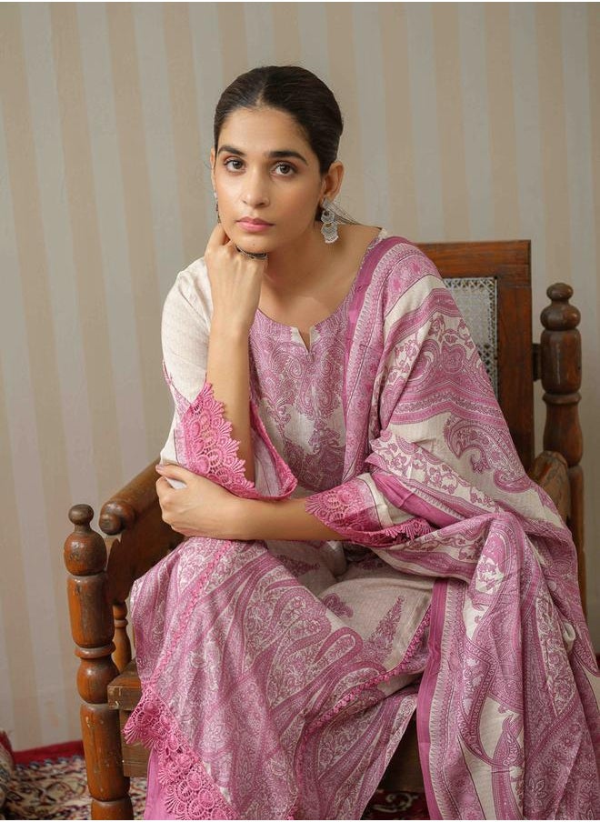 DW Printed Straight Kurta with Trouser and Dupatta Set by Styli  - Image 4