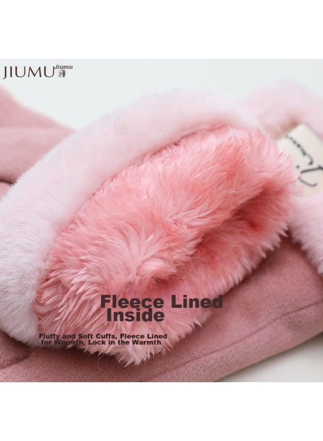 Jiumu Warm Gloves For Women, Autumn And Winter, Windproof, Cold-resistant, Anti-freeze, Fleece-lined, For Cycling, Driving, Electric Bikes, Touchscreen Gloves - Image 4